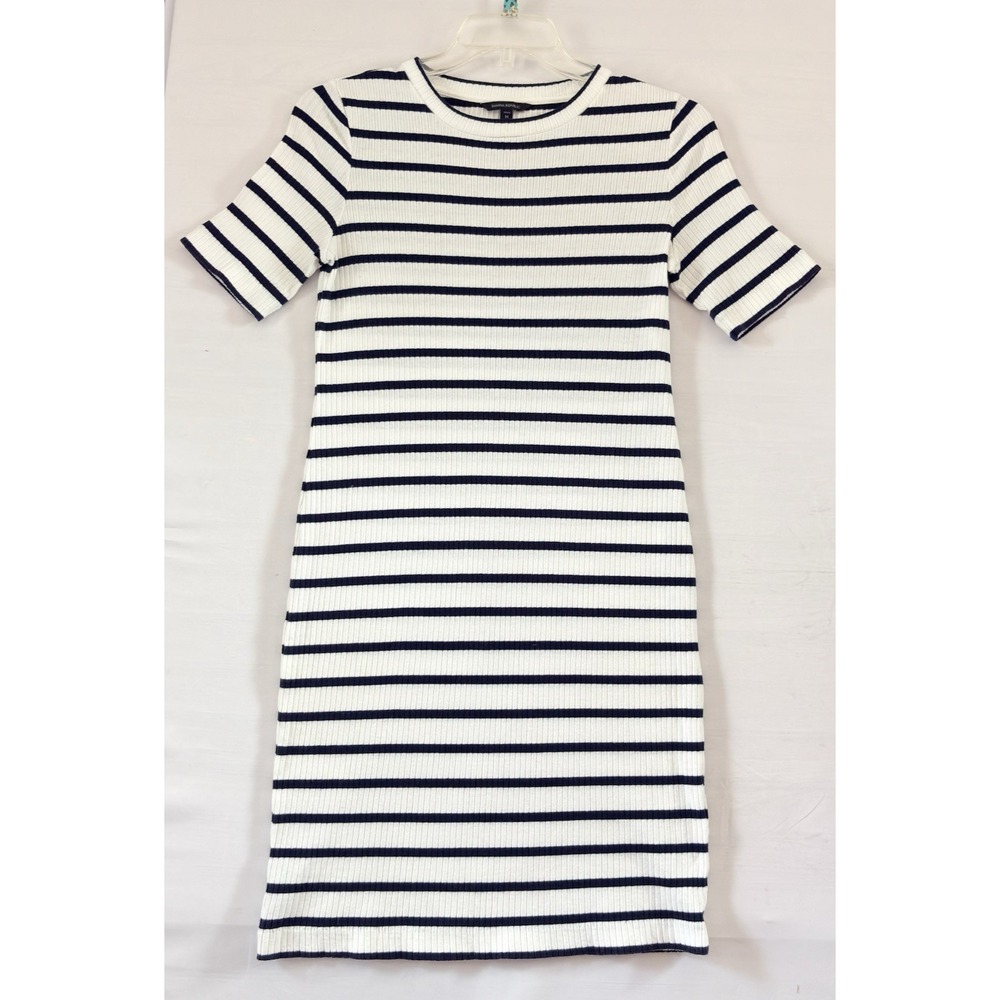 Banana Republic Stripe Knit Ribbed Dress Short Sleeves Stretch Medium Petite‎